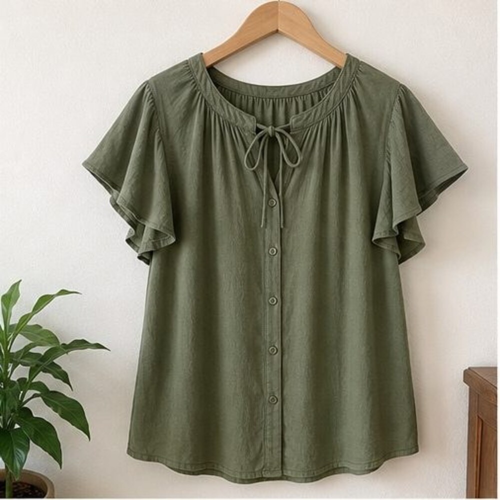 Olive Ruffle Blouse